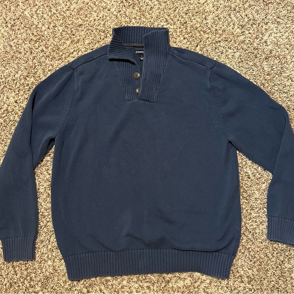 Vintage St John’s Bay Sweater Quarter Button Up Blue Men’s Size L